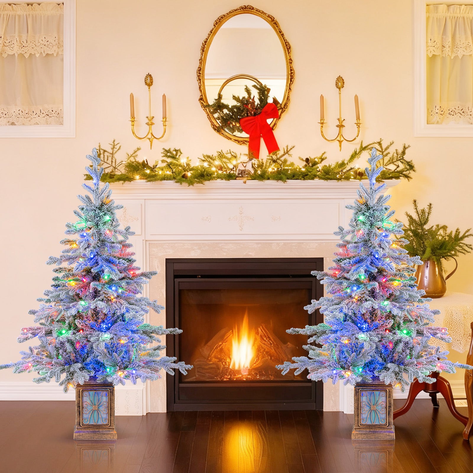 Set of 1/2 4 FT Artificial Christmas Tree Potted Xmas Tree with 180 Branch Tips-Set of 2 Christmas Tree at Gallery Canada