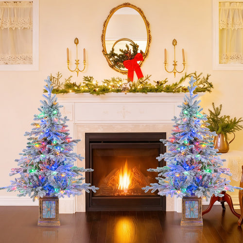 Set of 1/2 4 FT Artificial Christmas Tree Potted Xmas Tree with 180 Branch Tips-Set of 2