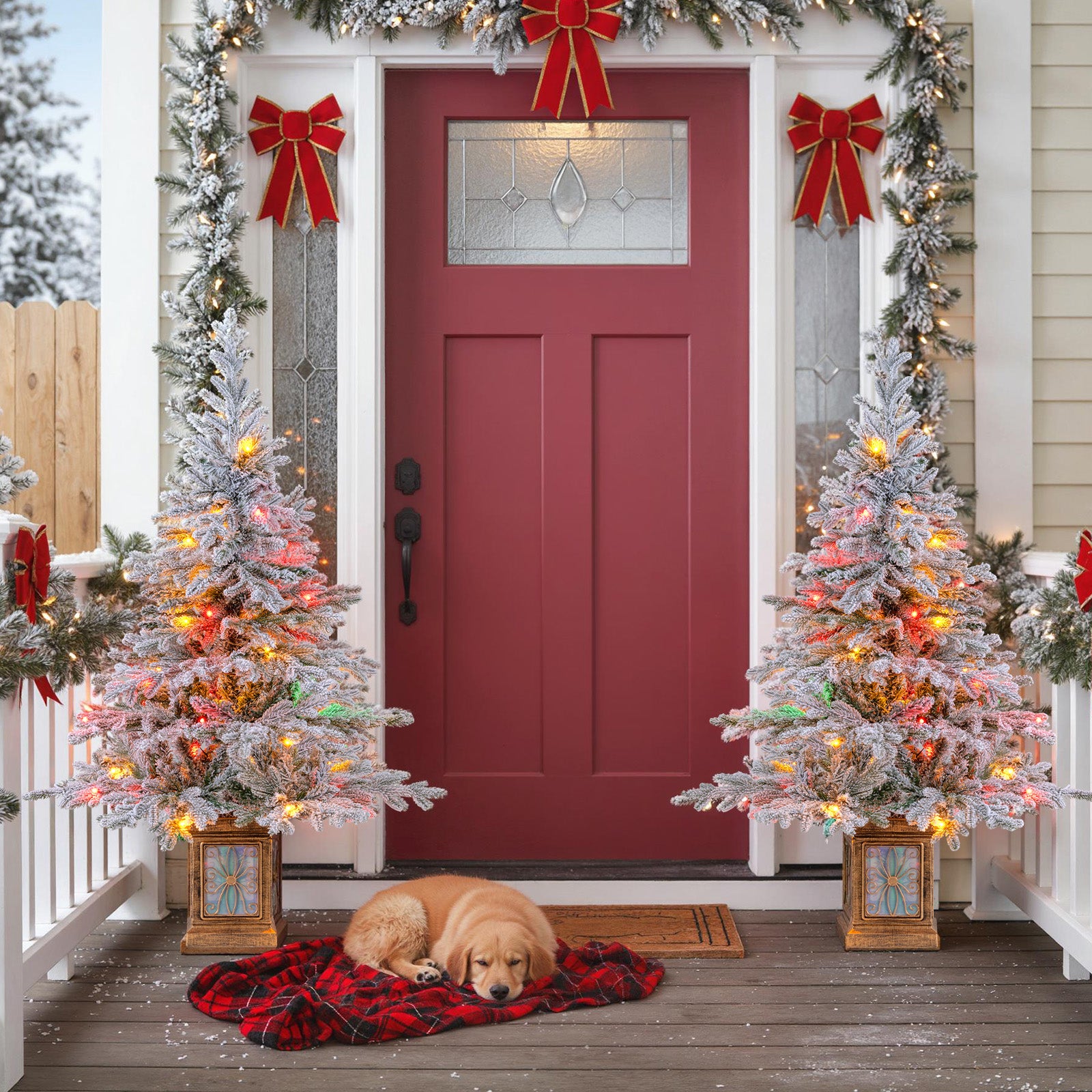 Set of 1/2 4 FT Artificial Christmas Tree Potted Xmas Tree with 180 Branch Tips-Set of 2 Christmas Tree at Gallery Canada