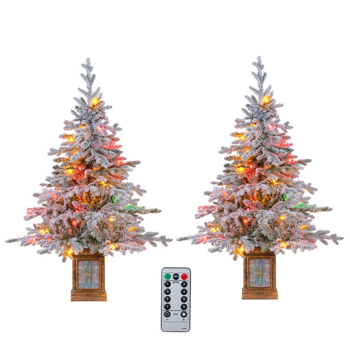 Set of 1/2 4 FT Artificial Christmas Tree Potted Xmas Tree with 180 Branch Tips-Set of 2