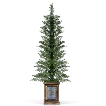 Set of 1/2 4 FT Artificial Christmas Tree Potted Xmas Tree with 100 Branch Tips and Retro Base-Set of 1