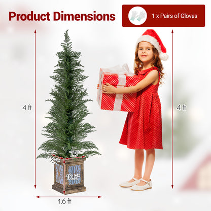Set of 1/2 4 FT Artificial Christmas Tree Potted Xmas Tree with 100 Branch Tips and Retro Base-Set of 1