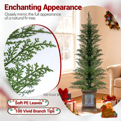 Set of 1/2 4 FT Artificial Christmas Tree Potted Xmas Tree with 100 Branch Tips and Retro Base-Set of 1