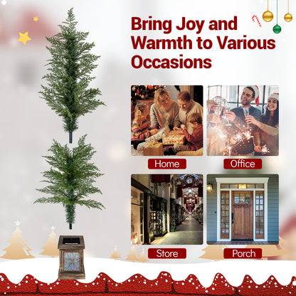 Set of 1/2 4 FT Artificial Christmas Tree Potted Xmas Tree with 100 Branch Tips and Retro Base-Set of 1