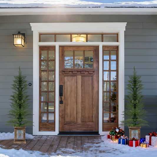 Set of 1/2 4 FT Artificial Christmas Tree Potted Xmas Tree with 100 Branch Tips and Retro Base-Set of 2 Christmas Tree Options at Gallery Canada