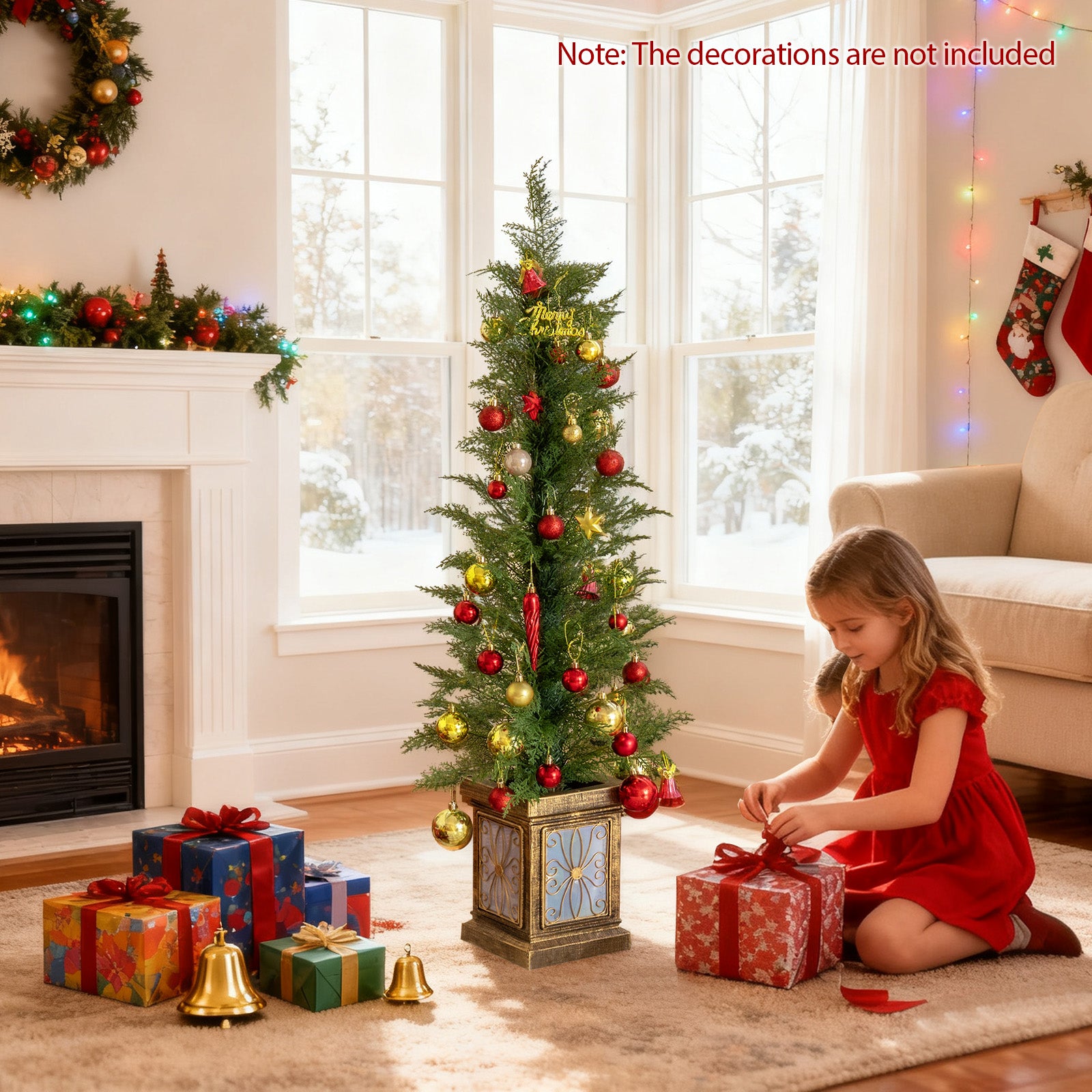 Set of 1/2 4 FT Artificial Christmas Tree Potted Xmas Tree with 100 Branch Tips and Retro Base-Set of 2 Christmas Tree at Gallery Canada