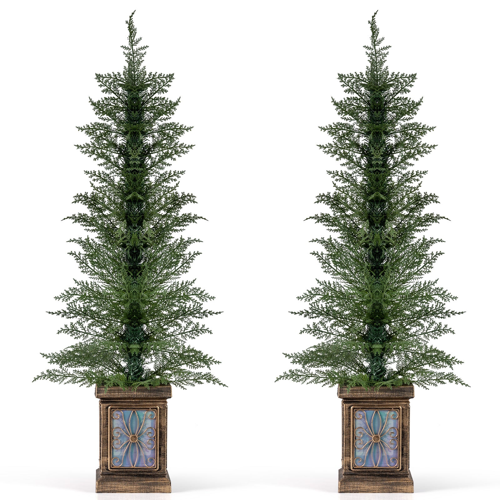 Set of 1/2 4 FT Artificial Christmas Tree Potted Xmas Tree with 100 Branch Tips and Retro Base-Set of 2 Christmas Tree at Gallery Canada