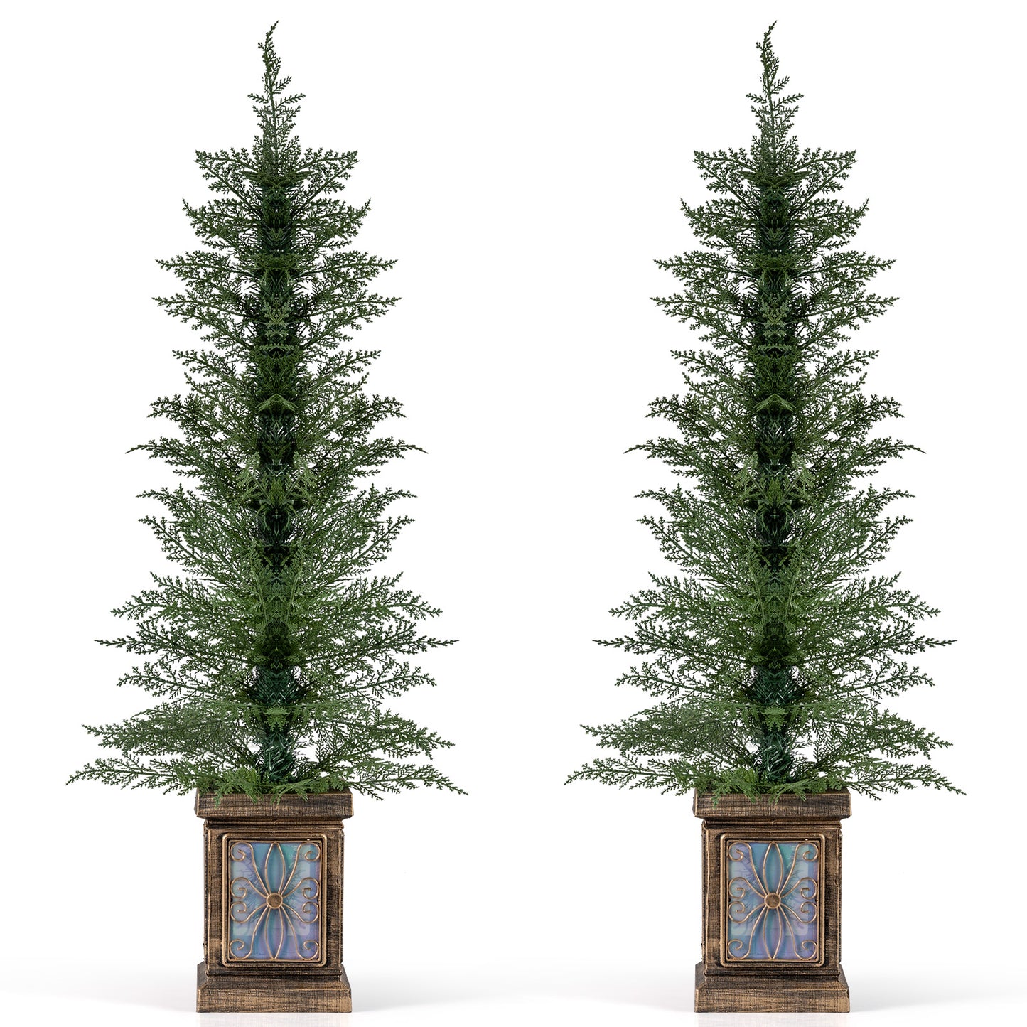 Set of 1/2 4 FT Artificial Christmas Tree Potted Xmas Tree with 100 Branch Tips and Retro Base-Set of 2 Christmas Tree Options at Gallery Canada