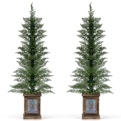Set of 1/2 4 FT Artificial Christmas Tree Potted Xmas Tree with 100 Branch Tips and Retro Base-Set of 2 Christmas Tree Options at Gallery Canada