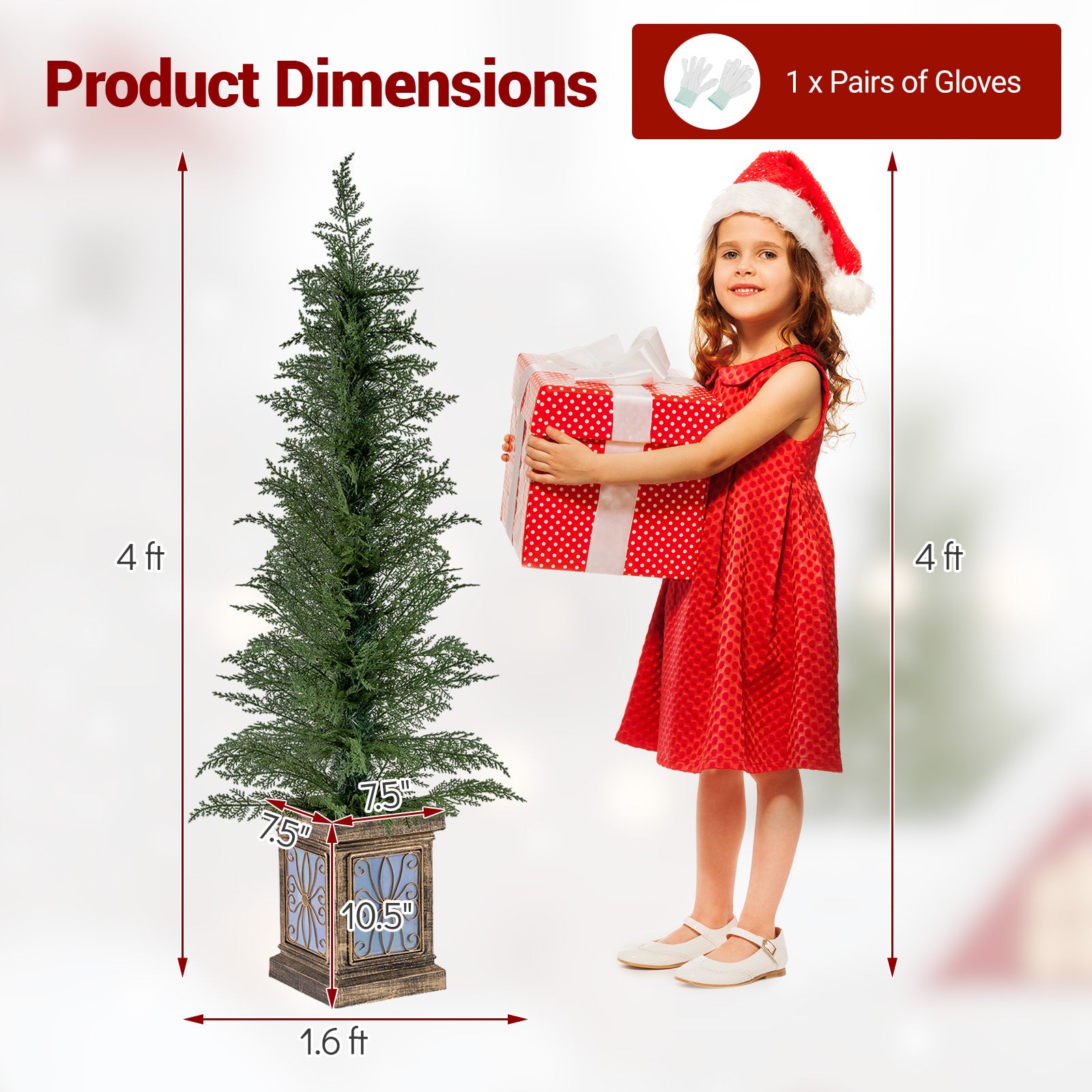 Set of 1/2 4 FT Artificial Christmas Tree Potted Xmas Tree with 100 Branch Tips and Retro Base-Set of 2 Christmas Tree at Gallery Canada