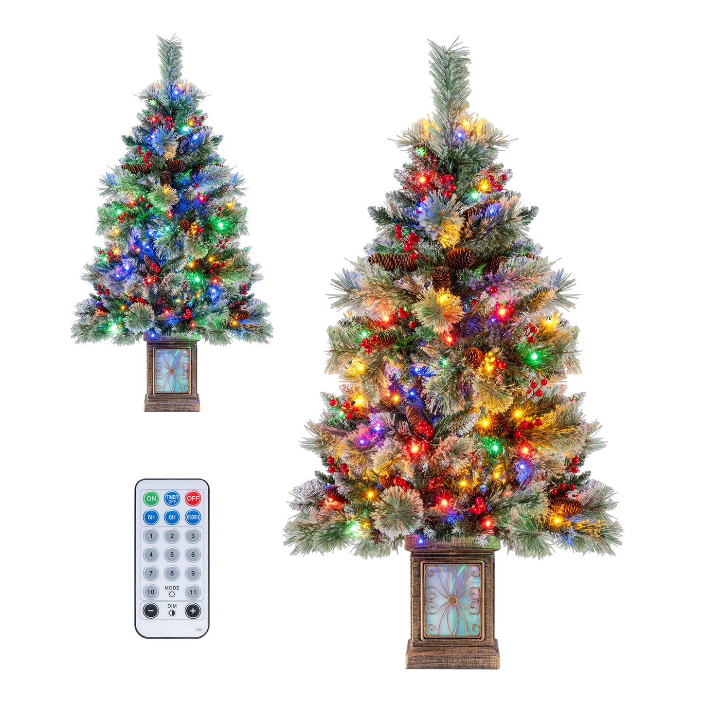 Set of 1/2 4 FT Artificial Christmas Tree Potted Xmas Tree with 190 Branch Tips-Set of 1