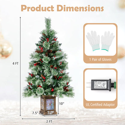 Set of 1/2 4 FT Artificial Christmas Tree Potted Xmas Tree with 190 Branch Tips-Set of 1