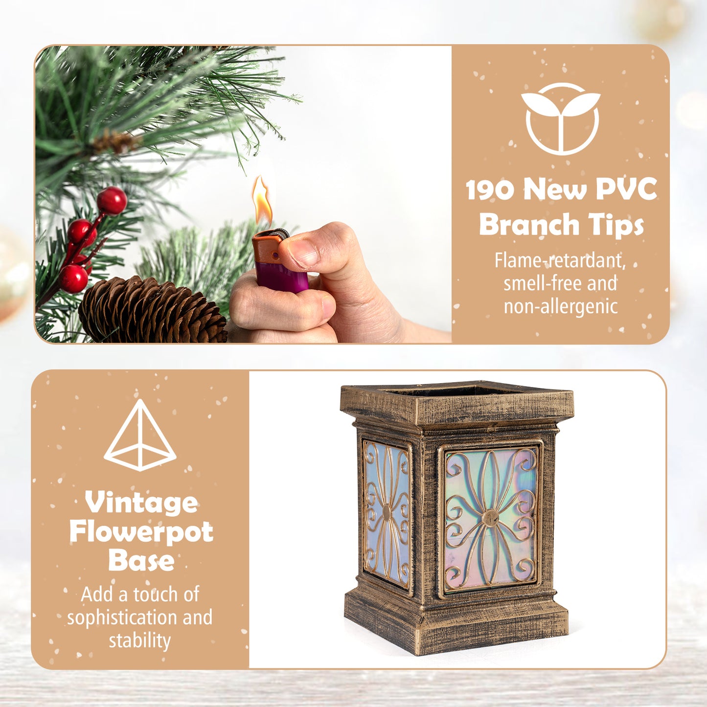 Set of 1/2 4 FT Artificial Christmas Tree Potted Xmas Tree with 190 Branch Tips-Set of 1