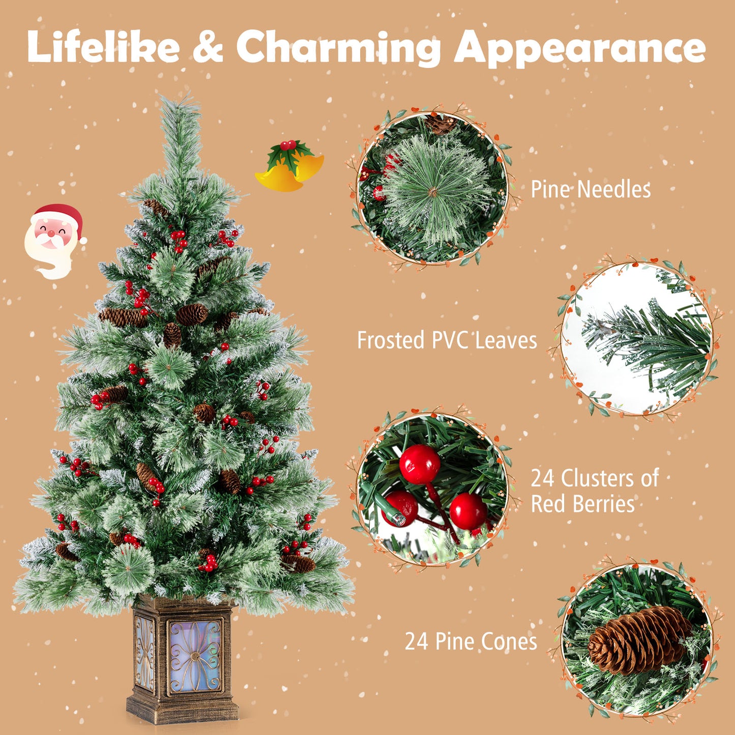 Set of 1/2 4 FT Artificial Christmas Tree Potted Xmas Tree with 190 Branch Tips-Set of 1