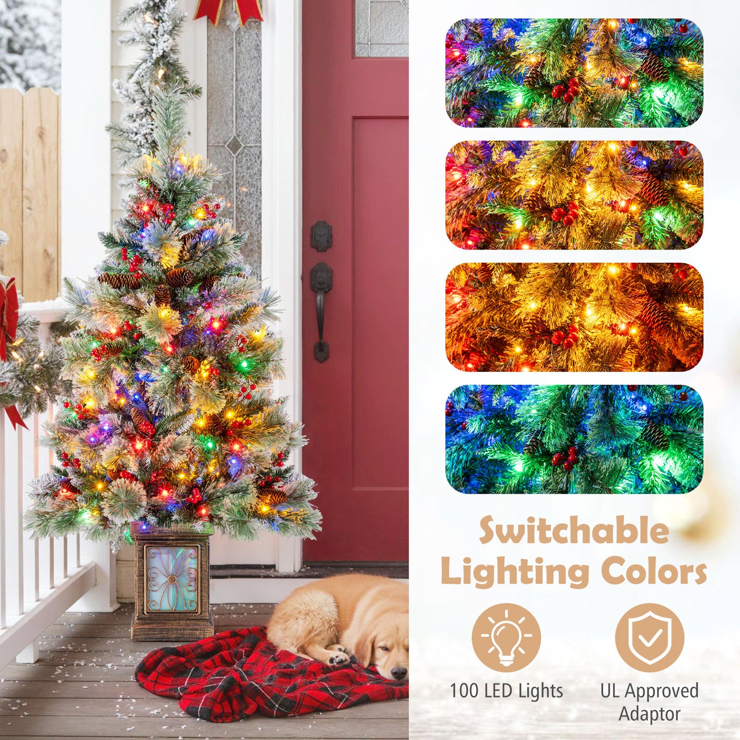 Set of 1/2 4 FT Artificial Christmas Tree Potted Xmas Tree with 190 Branch Tips-Set of 1