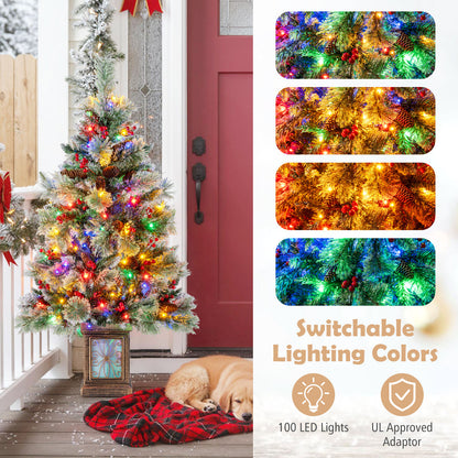 Set of 1/2 4 FT Artificial Christmas Tree Potted Xmas Tree with 190 Branch Tips-Set of 1