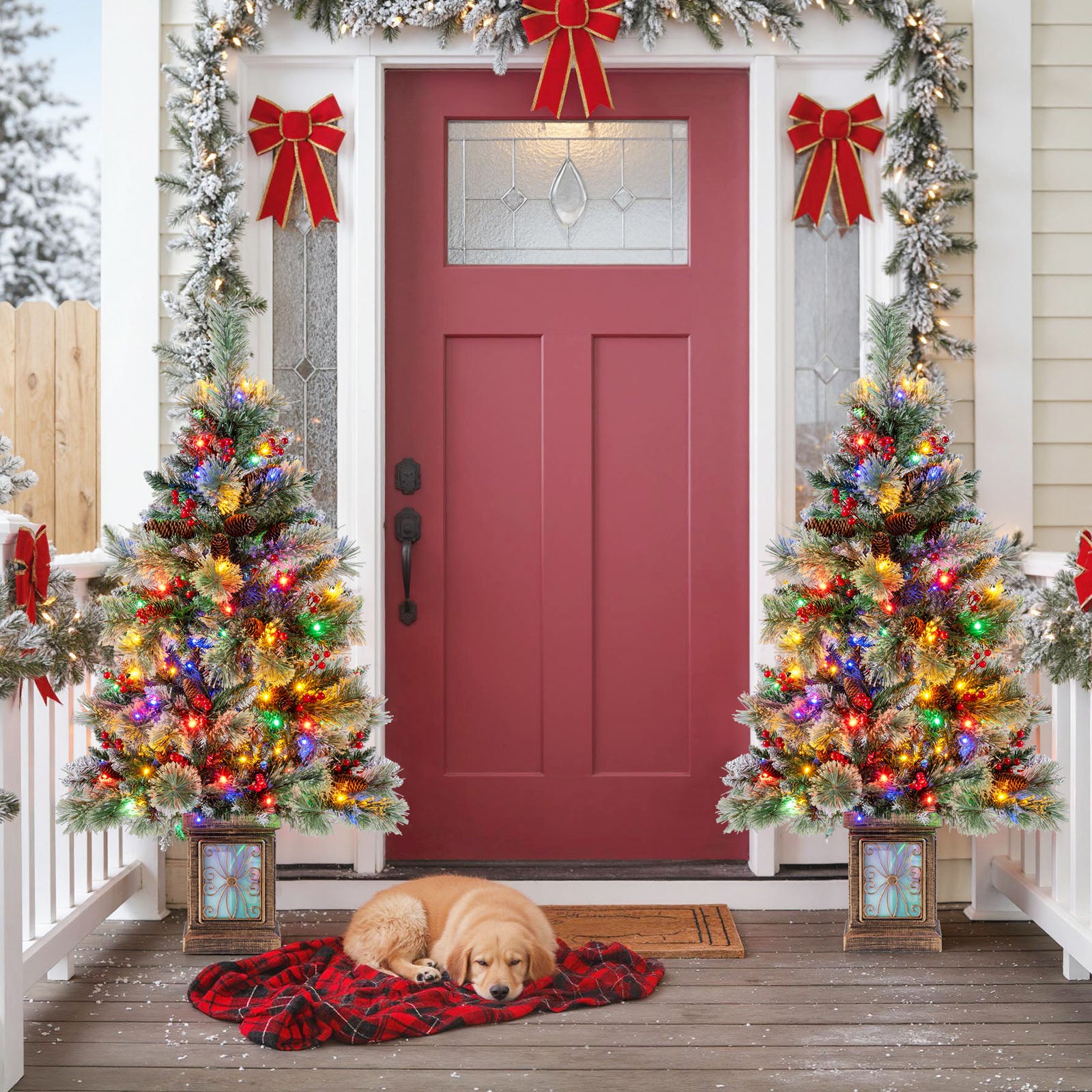 Set of 1/2 4 FT Artificial Christmas Tree Potted Xmas Tree with 190 Branch Tips-Set of 2 Christmas Tree at Gallery Canada