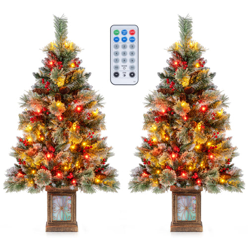 Set of 1/2 4 FT Artificial Christmas Tree Potted Xmas Tree with 190 Branch Tips-Set of 2