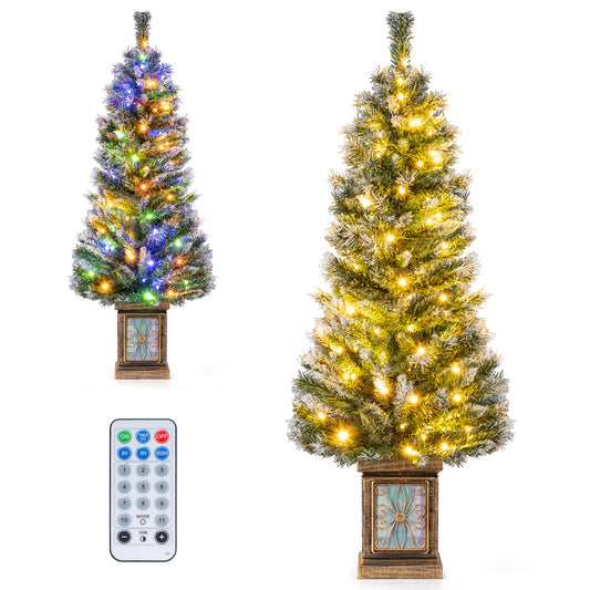 Set of 1/2 4 FT Pre-lit Artificial Christmas Trees Potted Xmas Tree with  80 Dimmable LED Lights-Set of 1