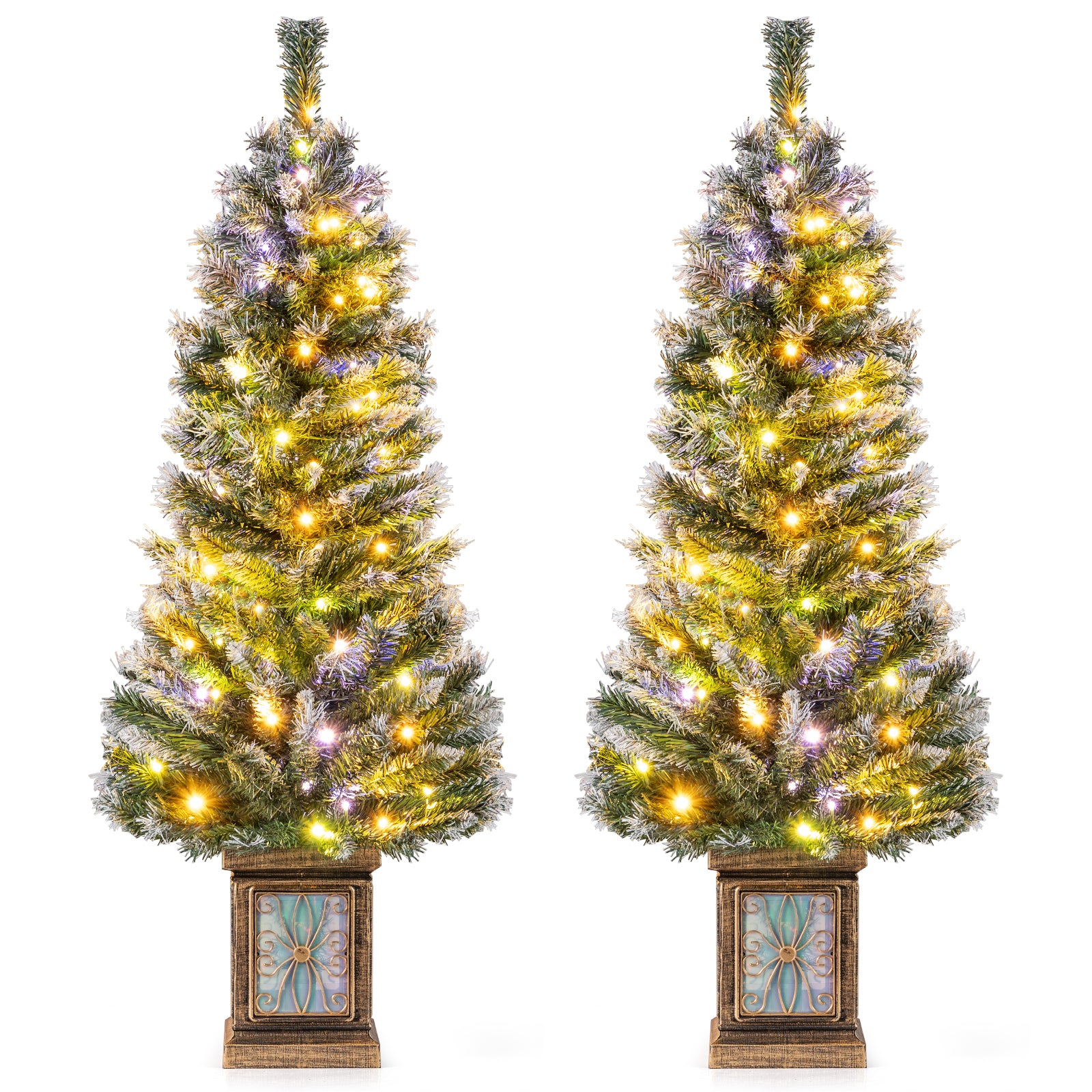 Set of 1/2 4 FT Pre-lit Artificial Christmas Trees Potted Xmas Tree with 80 Dimmable LED Lights-Set of 2 Christmas Tree Options at Gallery Canada