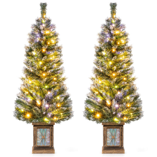 Set of 1/2 4 FT Pre-lit Artificial Christmas Trees Potted Xmas Tree with 80 Dimmable LED Lights-Set of 2 Christmas Tree Options at Gallery Canada