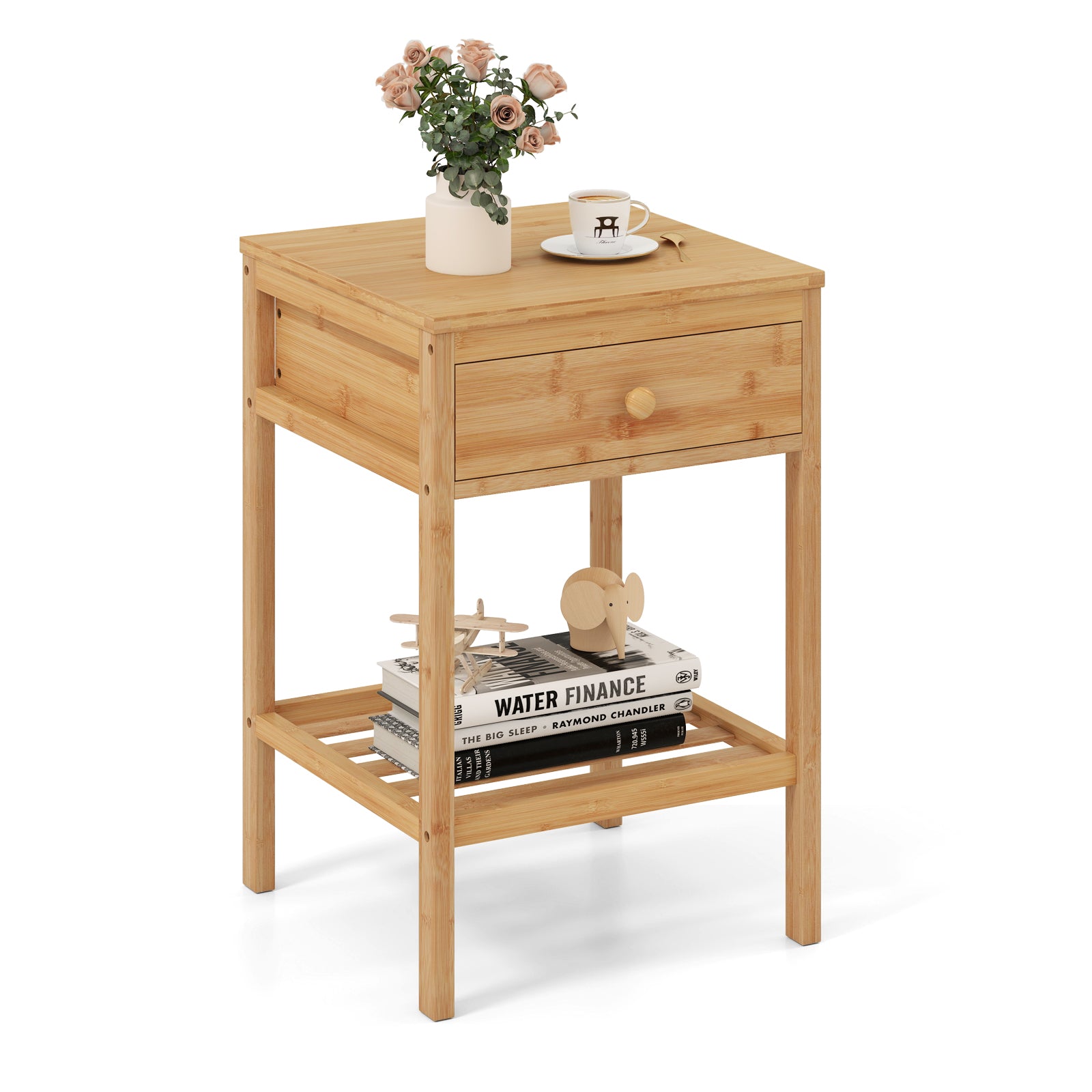 Bamboo Nightstand, 1/2 Size, Storage Drawer, Open Shelf Nightstands at Gallery Canada