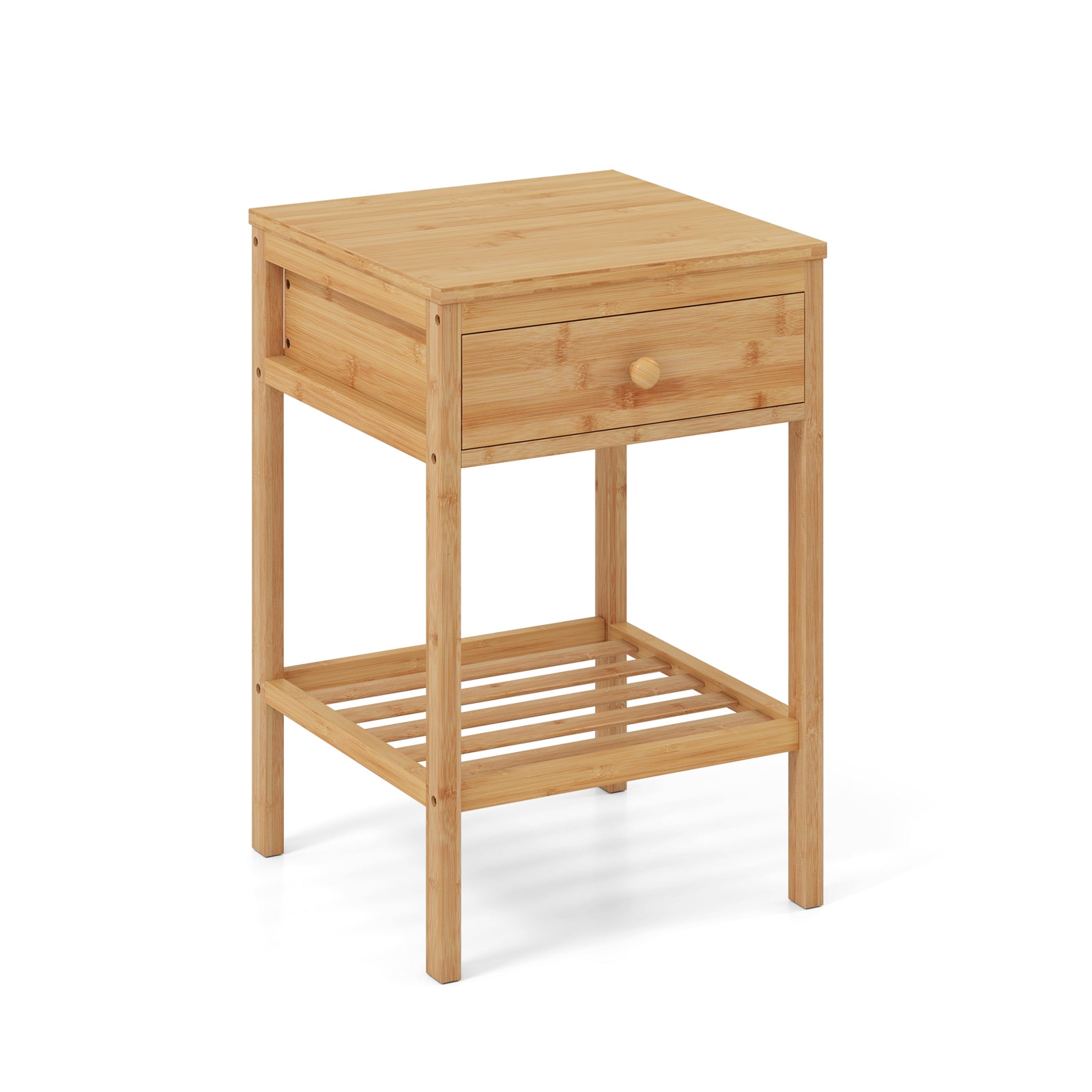 Set of 1/2 Bamboo Nightstand Bedside Table with Storage Drawer and Open Shelf-1 piece Nightstands at Gallery Canada