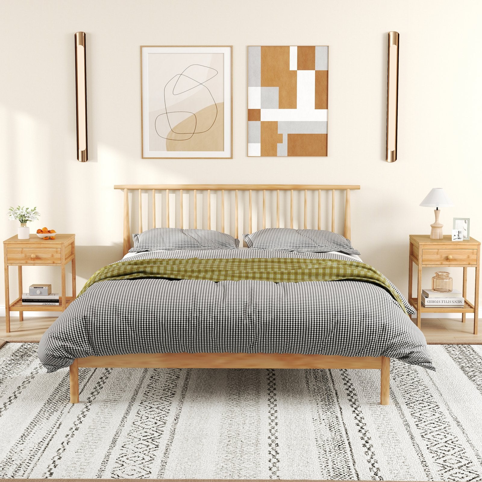 Set of 1/2 Bamboo Nightstand Bedside Table with Storage Drawer and Open Shelf-1 piece Nightstands at Gallery Canada