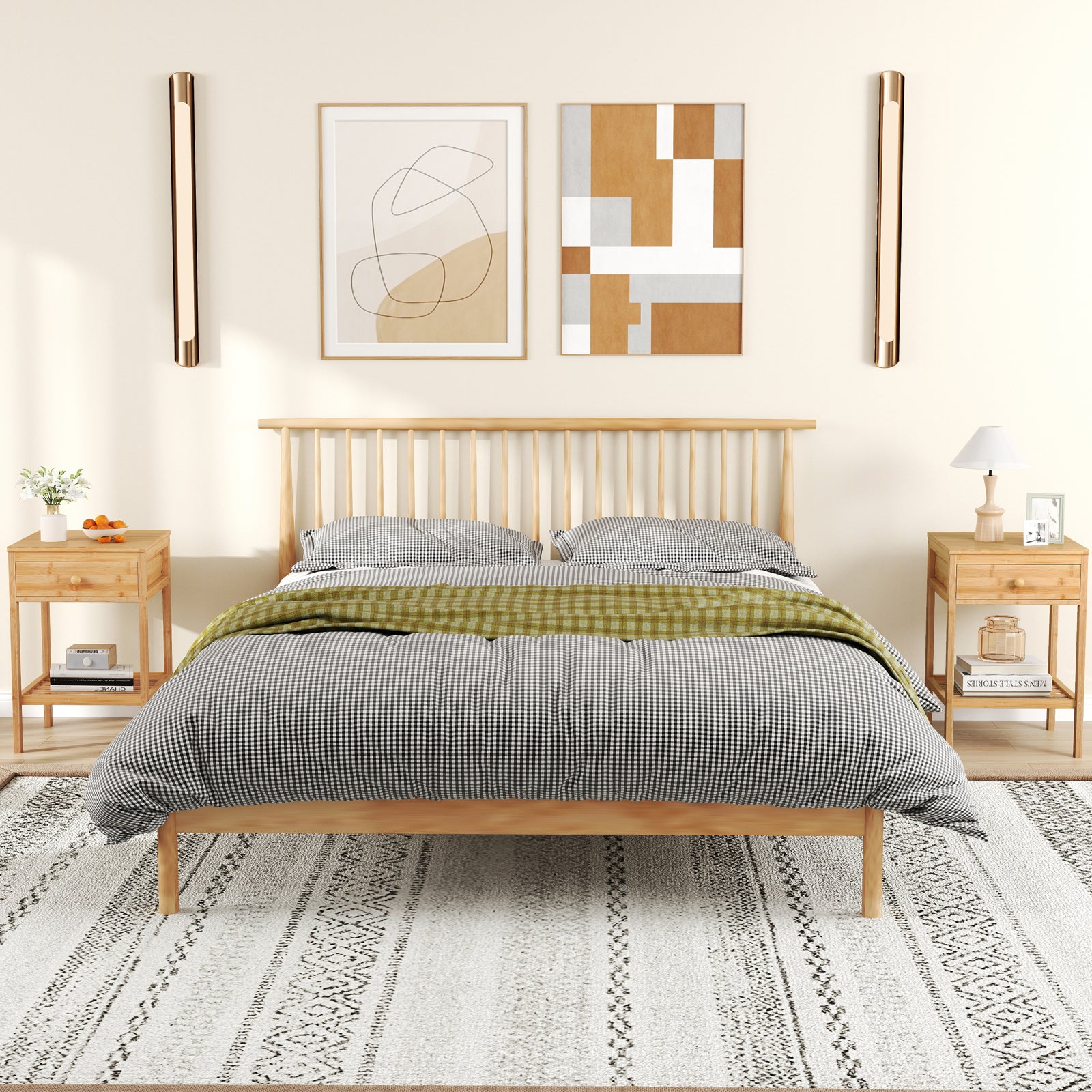 Set of 1/2 Bamboo Nightstand Bedside Table with Storage Drawer and Open Shelf-2 pieces Nightstands at Gallery Canada