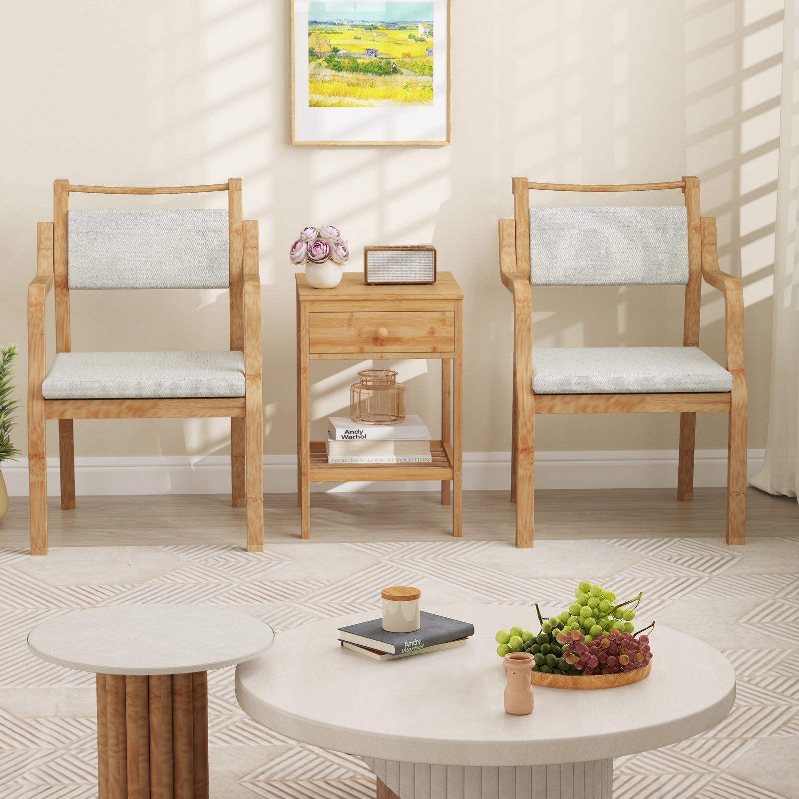 Set of 1/2 Bamboo Nightstand Bedside Table with Storage Drawer and Open Shelf-2 pieces Nightstands at Gallery Canada