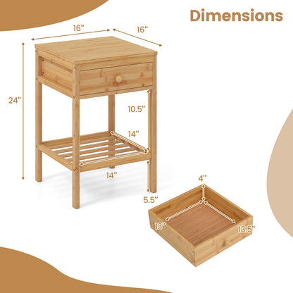Set of 1/2 Bamboo Nightstand Bedside Table with Storage Drawer and Open Shelf-2 pieces Nightstands at Gallery Canada