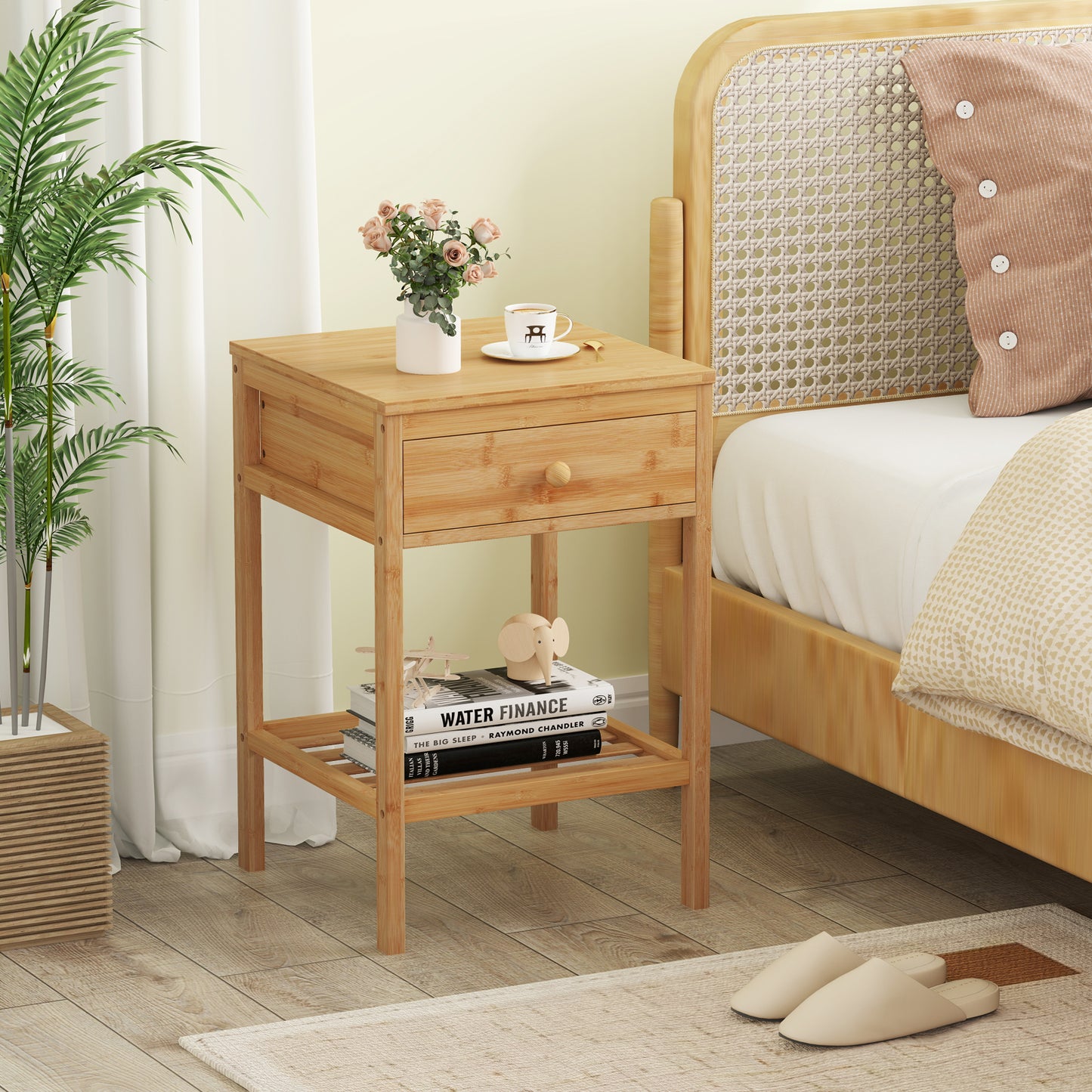 Set of 1/2 Bamboo Nightstand Bedside Table with Storage Drawer and Open Shelf-2 pieces Nightstands at Gallery Canada