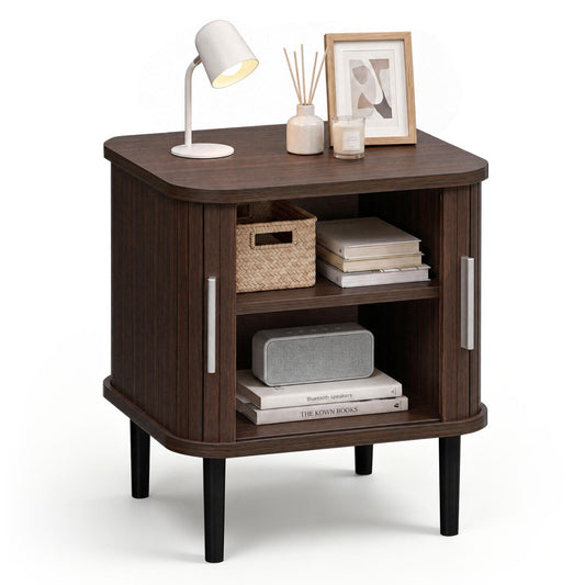 1 Fluted Nightstand, Sliding Doors, Adjustable Shelf, Walnut Nightstands Walnut at Gallery Canada