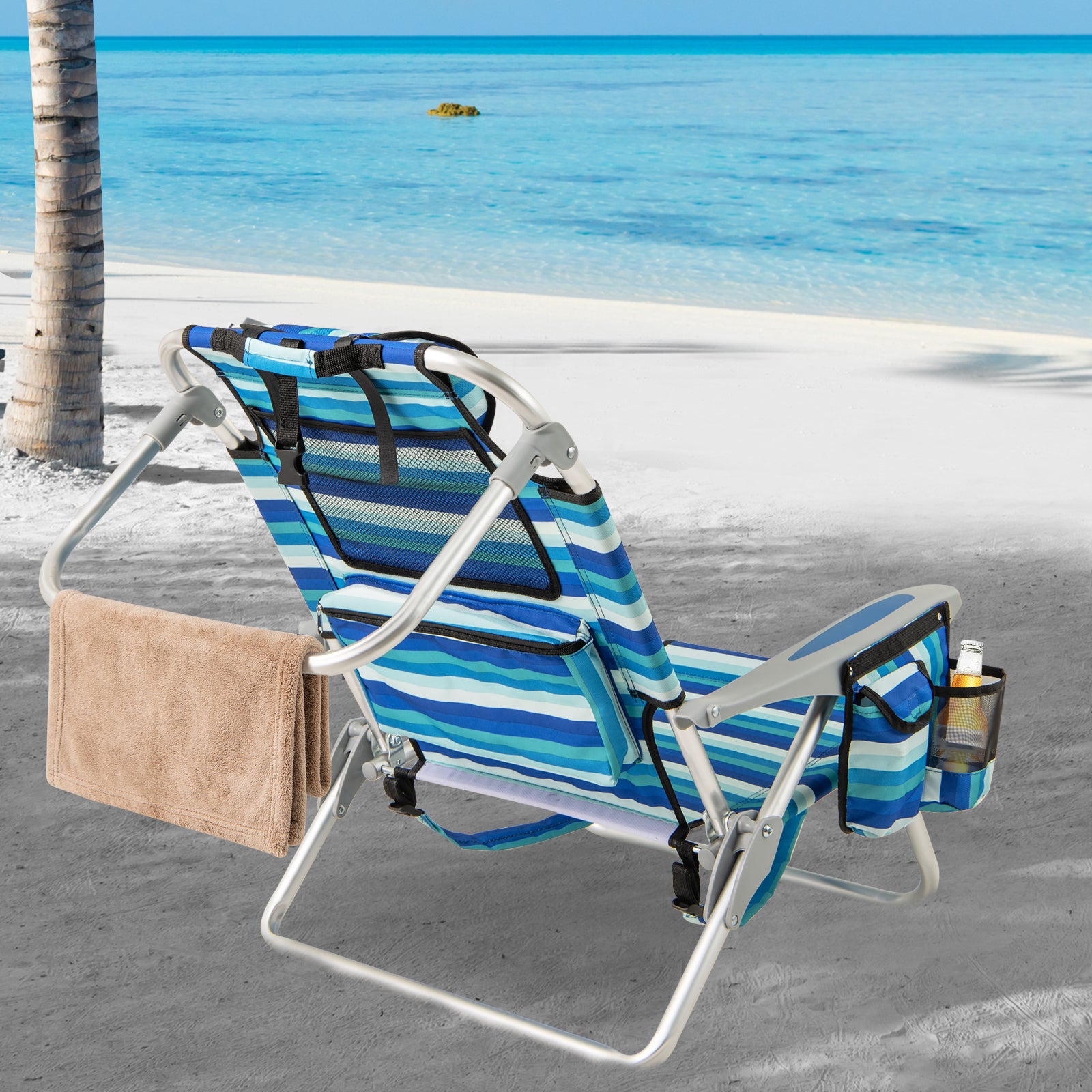 Set of 1 Folding Beach Chair for Adults with 4-Position Adjustable Backrest Beach & Lawn Chairs at Gallery Canada