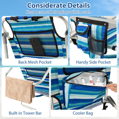 Set of 1 Folding Beach Chair for Adults with 4-Position Adjustable Backrest Beach & Lawn Chairs at Gallery Canada