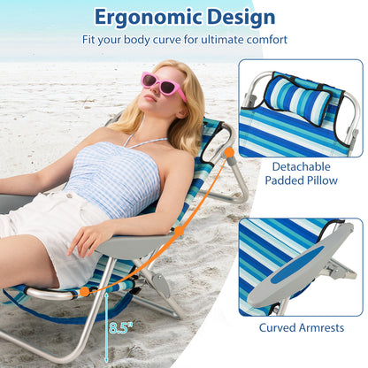 Set of 1 Folding Beach Chair for Adults with 4-Position Adjustable Backrest Beach & Lawn Chairs at Gallery Canada