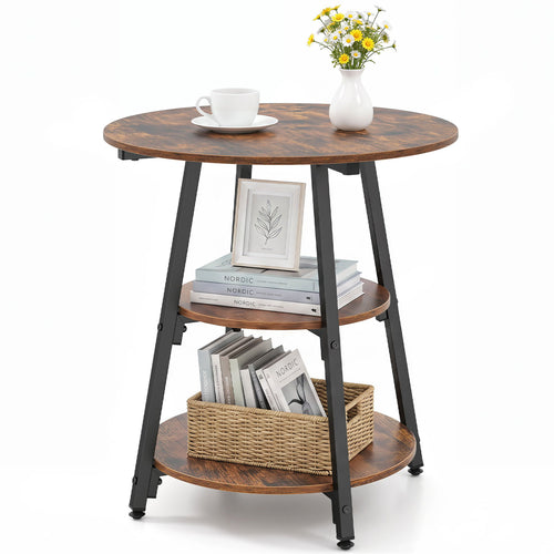 Industrial Side Tables, 3-Tier Shelves, Rustic Brown