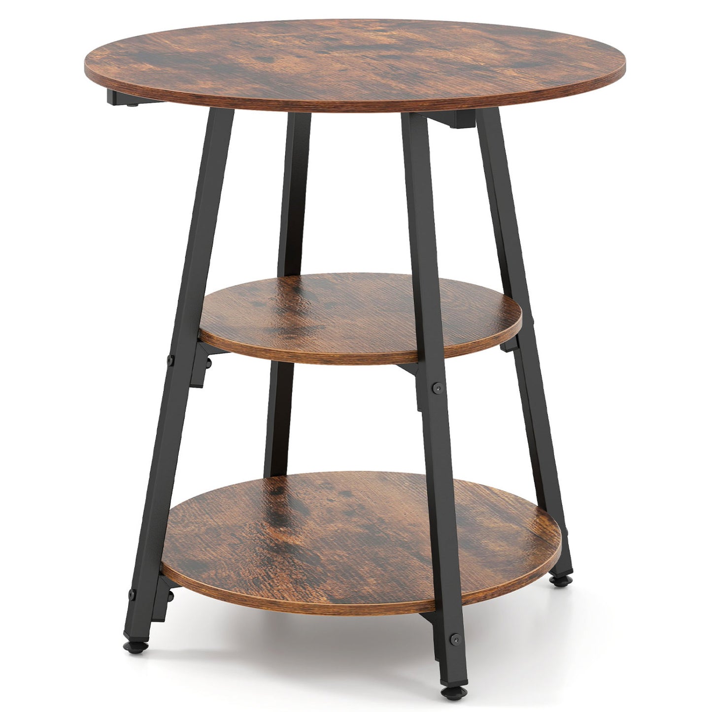 Tables d'appoint industrielles, étagères à 3 niveaux, brun rustique