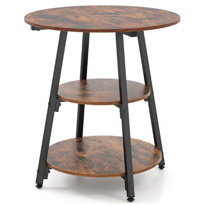 Tables d'appoint industrielles, étagères à 3 niveaux, brun rustique