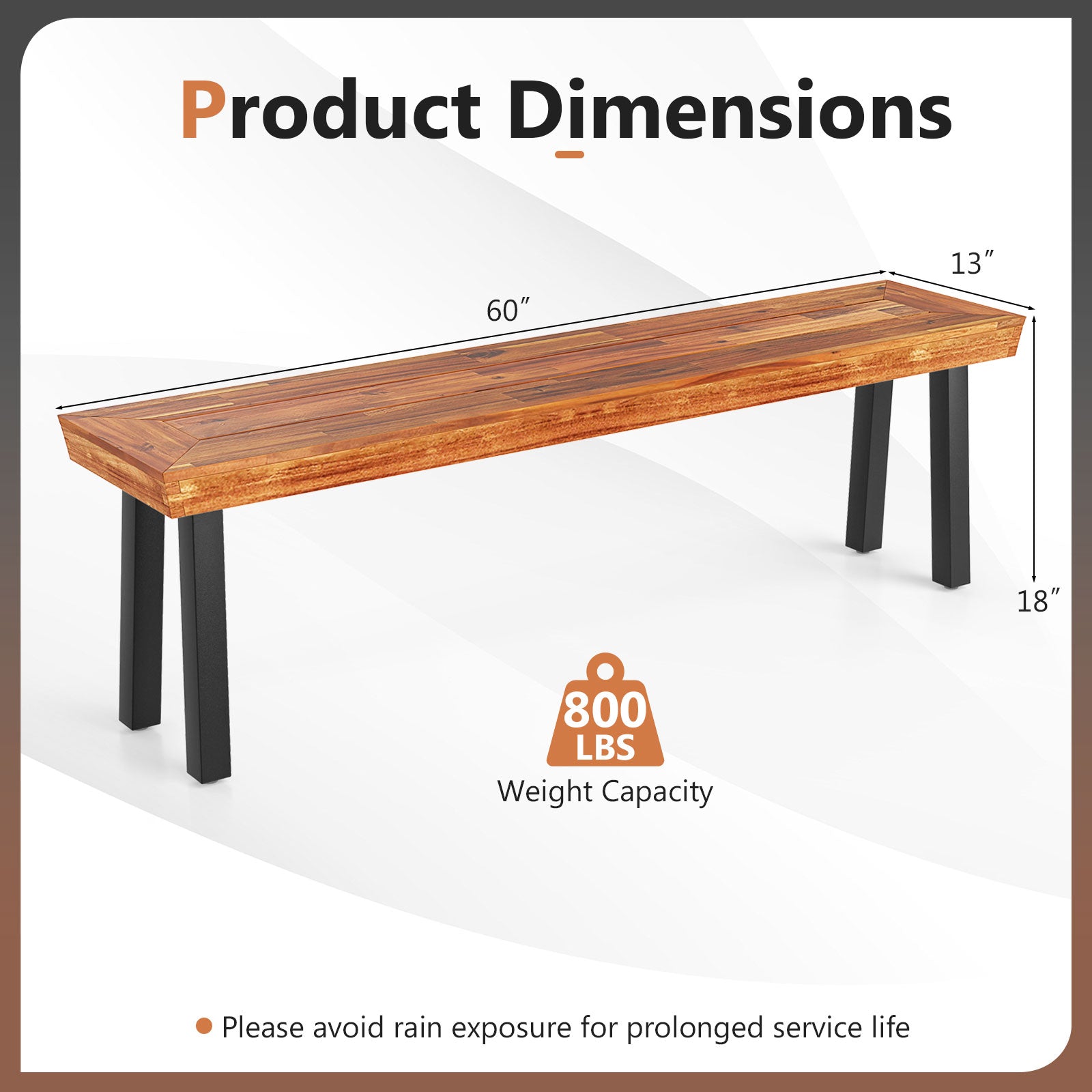 Set of 1 Outdoor Acacia Wood Benches 2-3 People Backless Garden Front Benches with Metal Frame-1 Piece Outdoor Benches at Gallery Canada