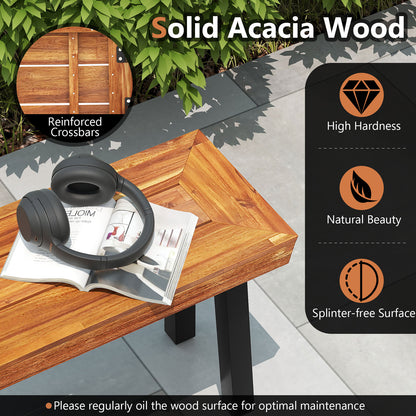 Set of 1 Outdoor Acacia Wood Benches 2-3 People Backless Garden Front Benches with Metal Frame-1 Piece Outdoor Benches at Gallery Canada