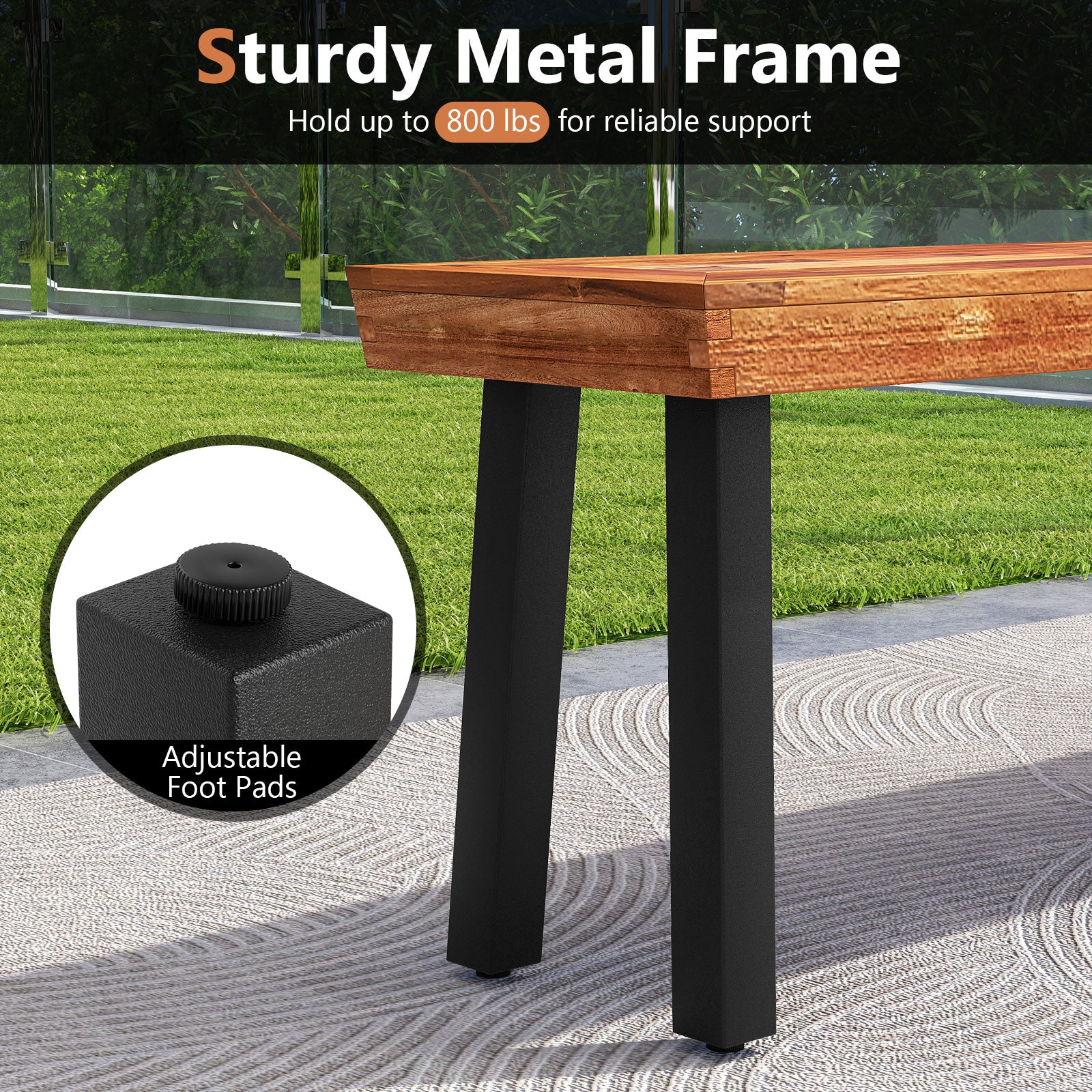 Set of 1 Outdoor Acacia Wood Benches 2-3 People Backless Garden Front Benches with Metal Frame-1 Piece Outdoor Benches at Gallery Canada