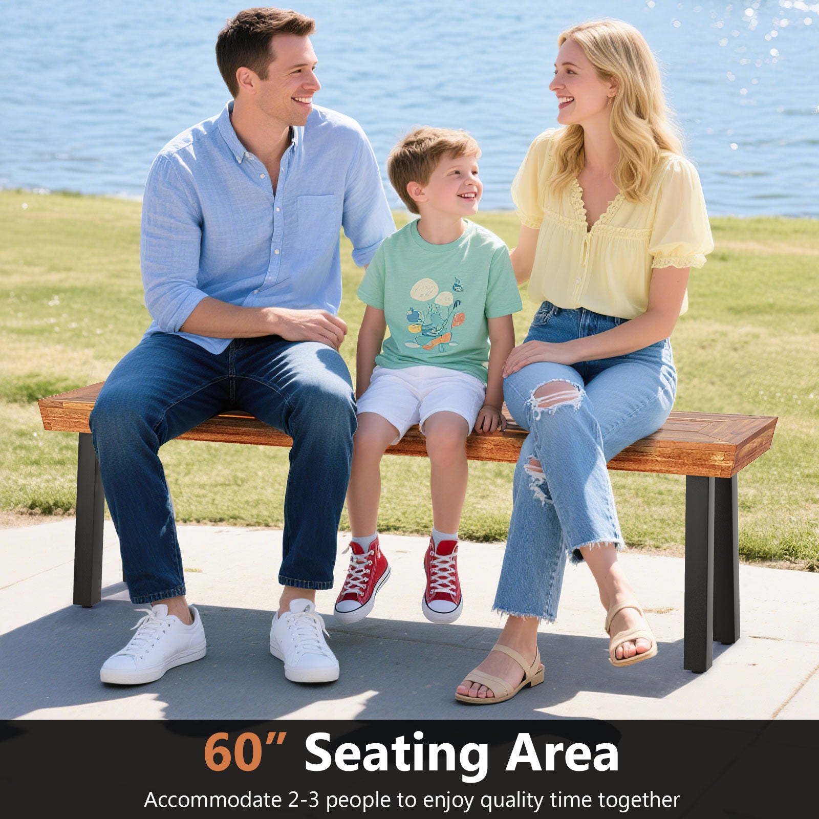 Set of 1 Outdoor Acacia Wood Benches 2-3 People Backless Garden Front Benches with Metal Frame-1 Piece Outdoor Benches at Gallery Canada