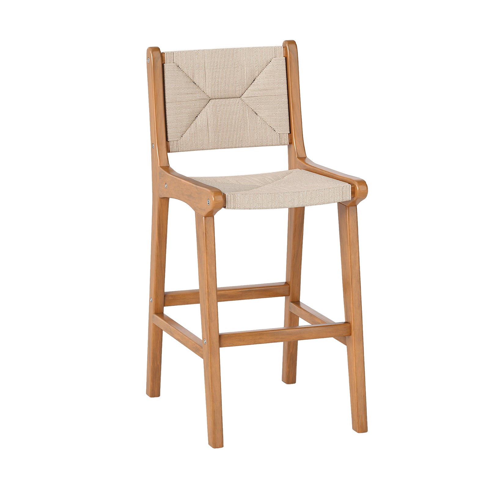Set of 1 Outdoor Counter Height Bar Stool Woven Paper Rope Patio Barstool with Teak Wood Frame Patio Bar Furniture Options at Gallery Canada