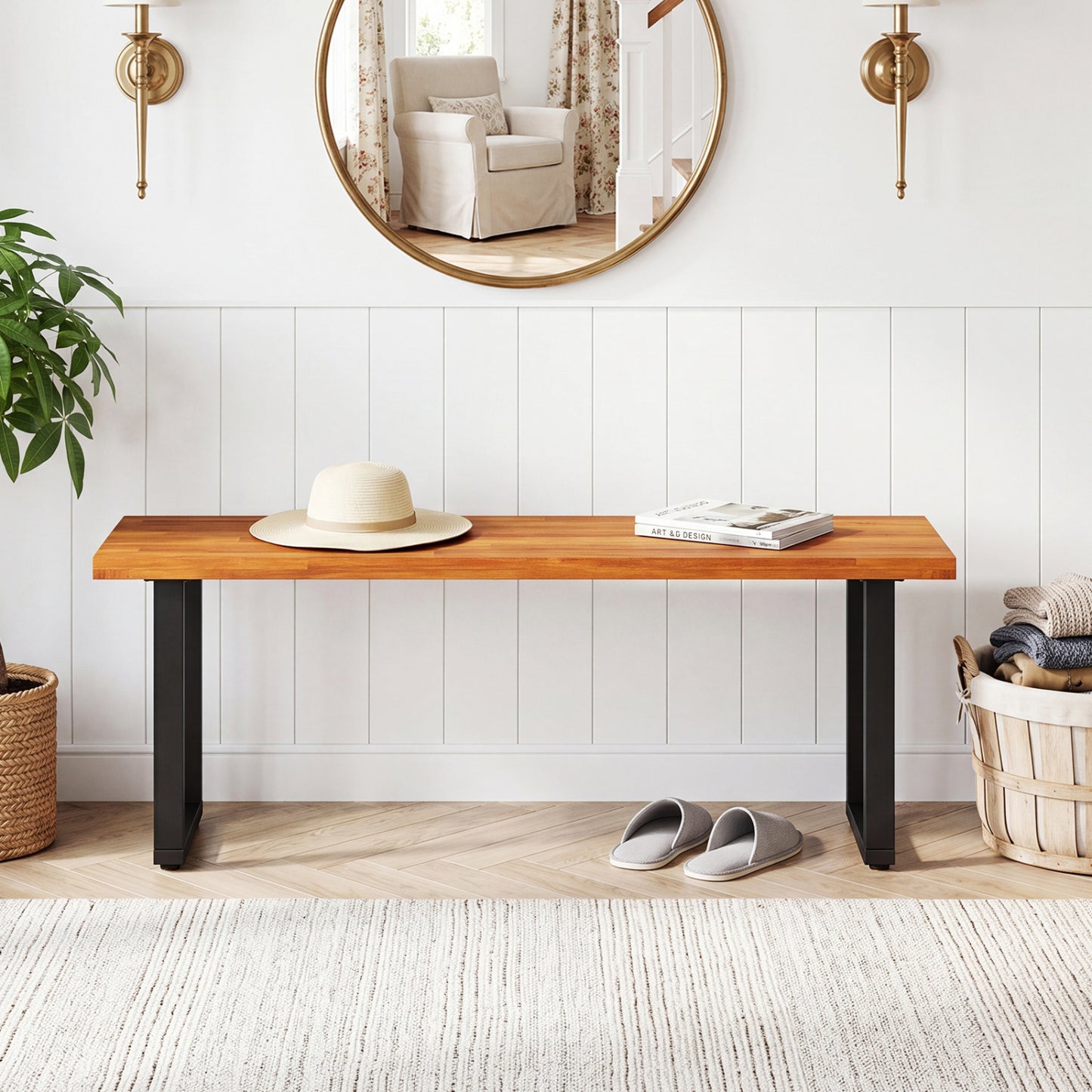 Wood Patio Bench, 47.5" Long Dining Bench