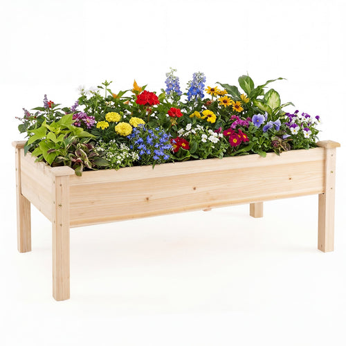 Wooden Raised Garden Bed With Legs, Natural Fir Wood, Elevated Planter Box, Natural