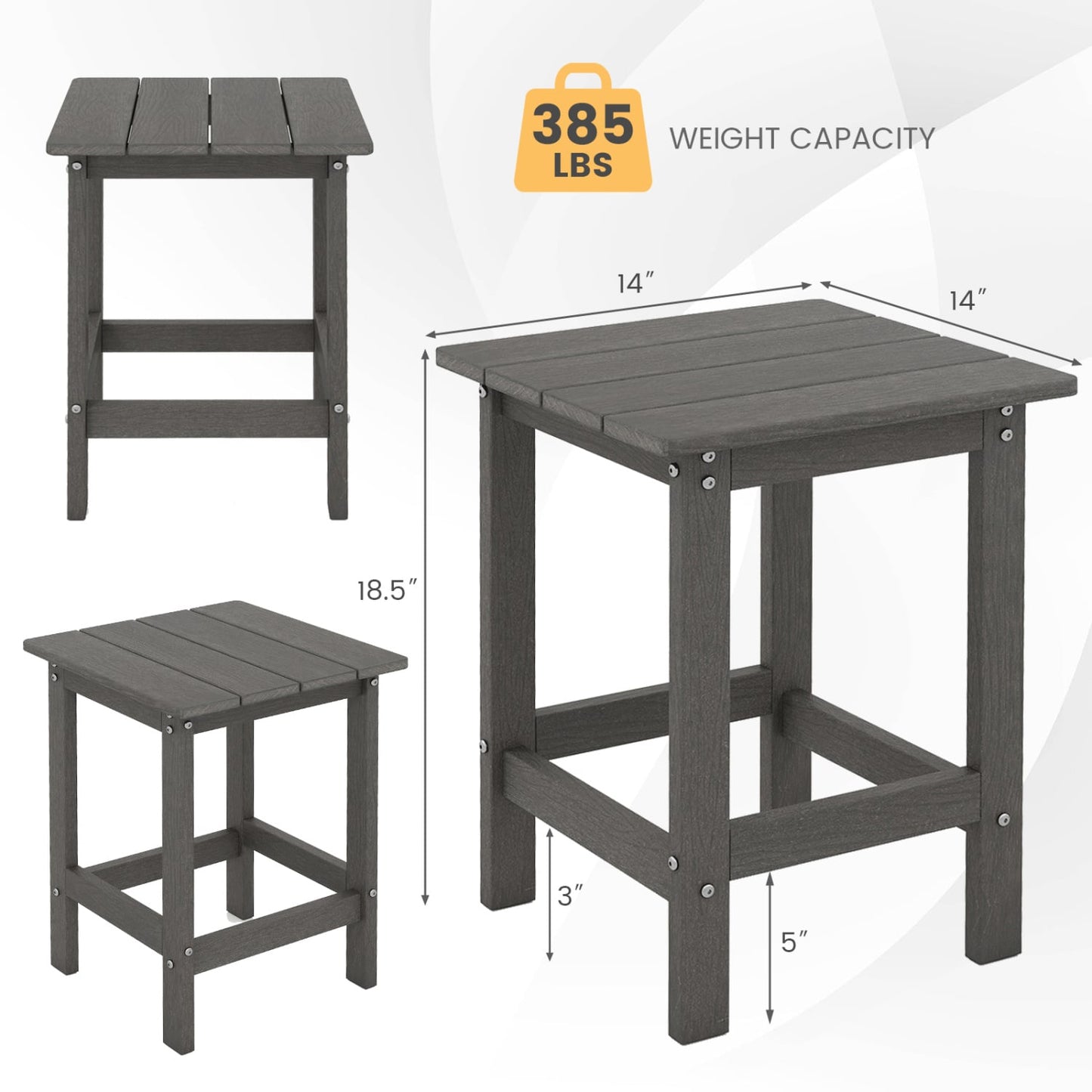 Set of 2 14" Square Adirondack Side Table, Gray Patio Coffee Tables at Gallery Canada
