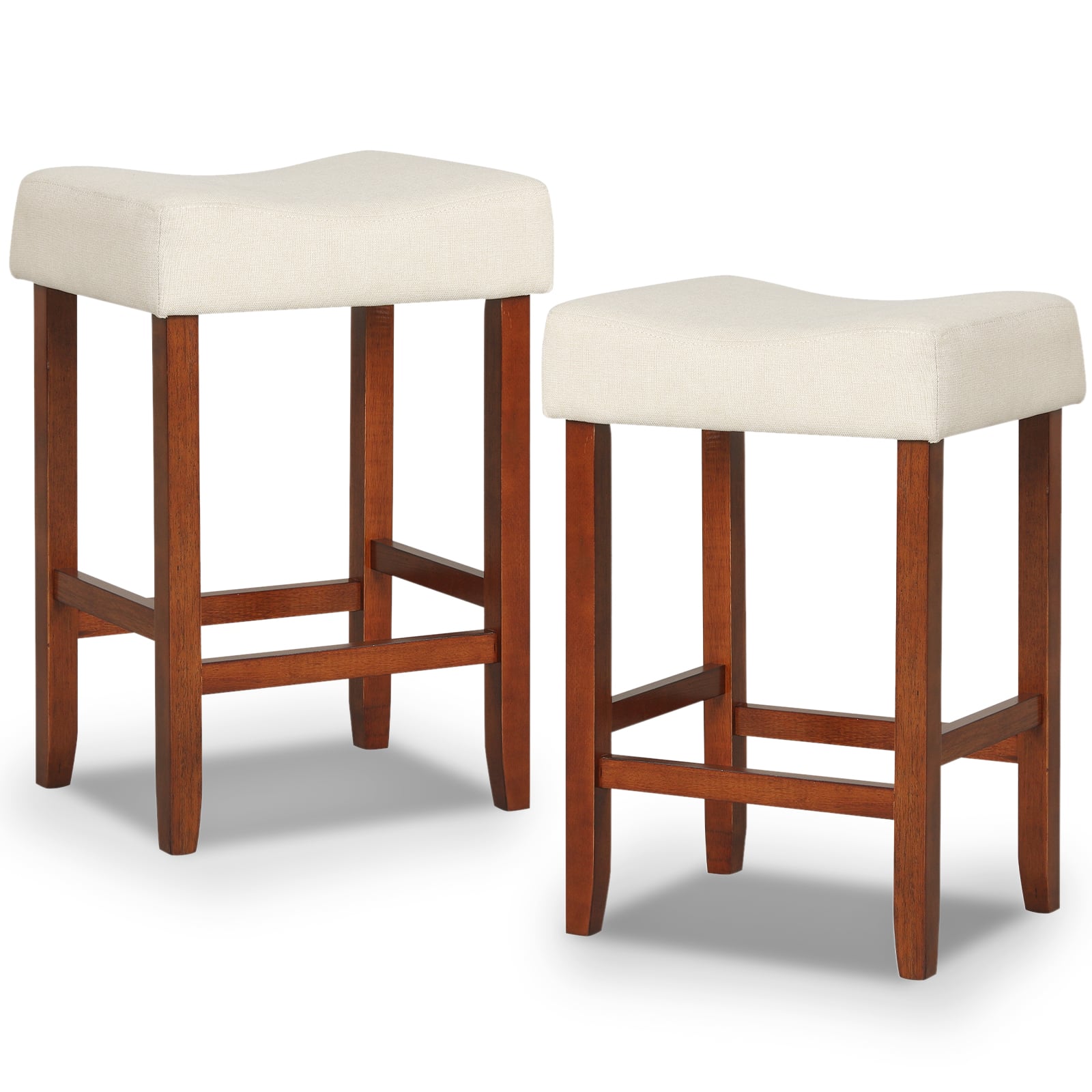 Set Of 2, 24 Inch Bar Stool, Curved Seat Cushions, Off White Bar Stools at Gallery Canada