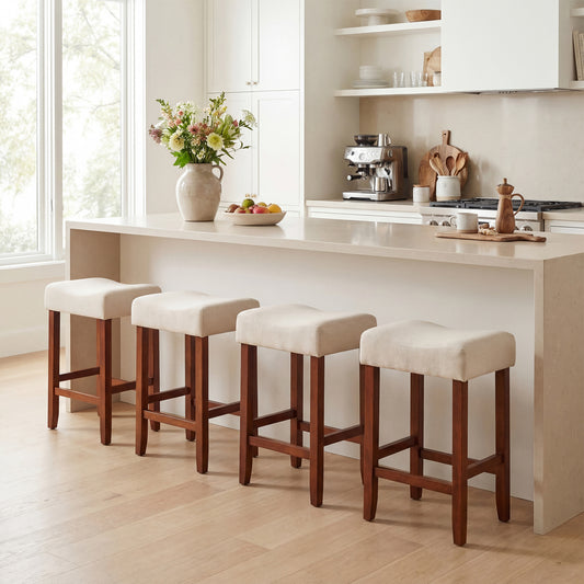 Set Of 2, 24 Inch Bar Stool, Curved Seat Cushions, Off White Bar Stools Off White at Gallery Canada