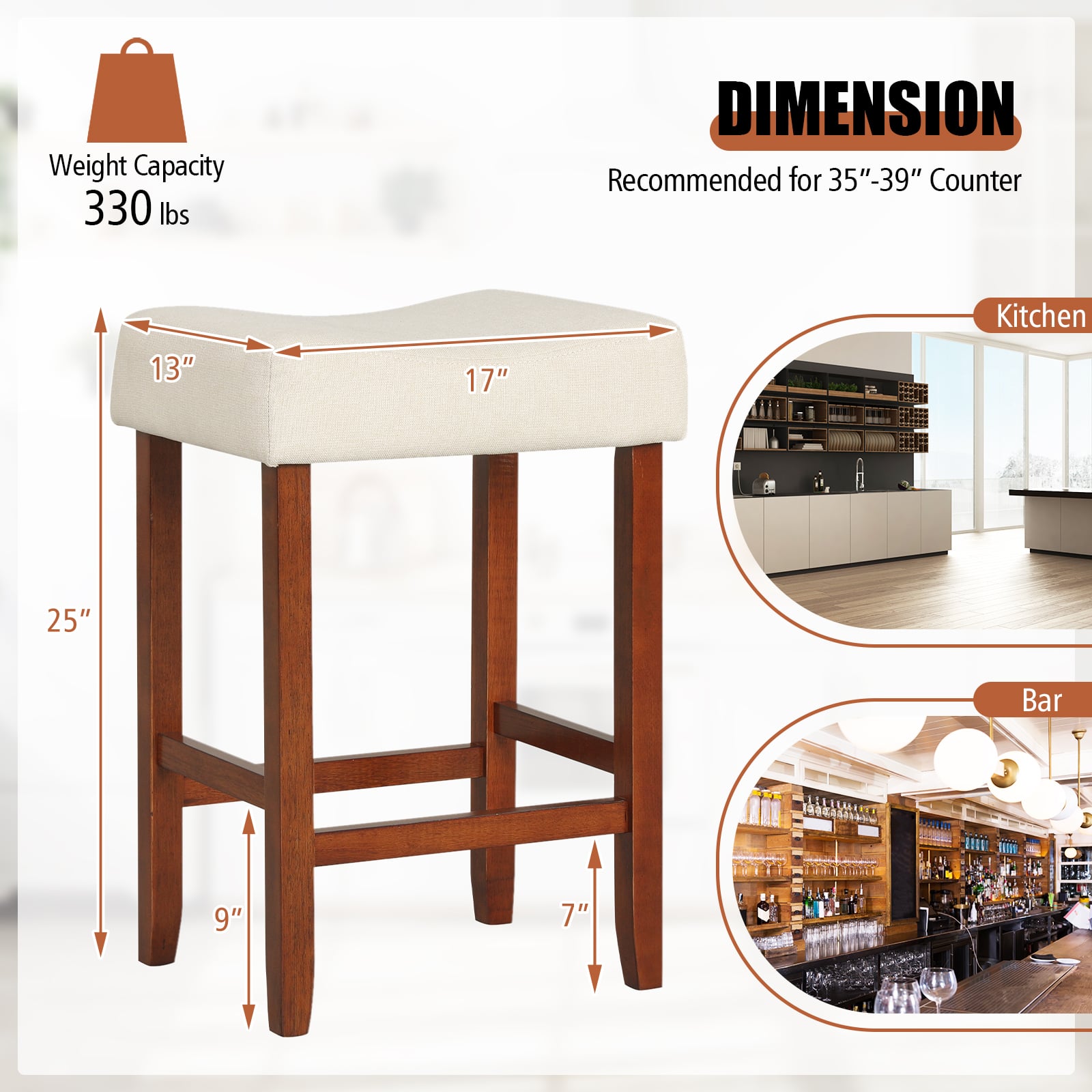 Set Of 2, 24 Inch Bar Stool, Curved Seat Cushions, Off White Bar Stools at Gallery Canada